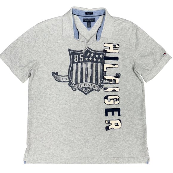 Men's TOMMY HILFIGER Custom Fit Knit Polo w/Lettering Gray Shirt- Size XXL - Picture 1 of 10